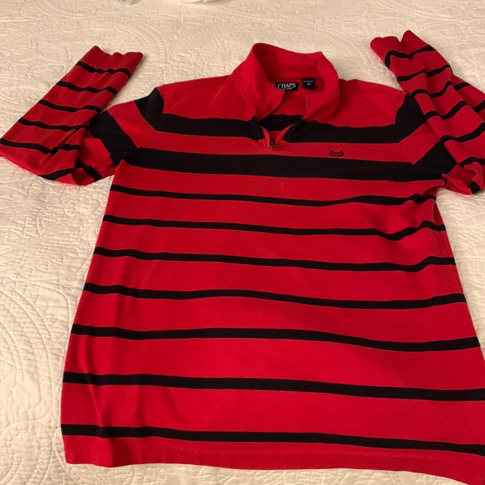 Red striped three quarter zip
